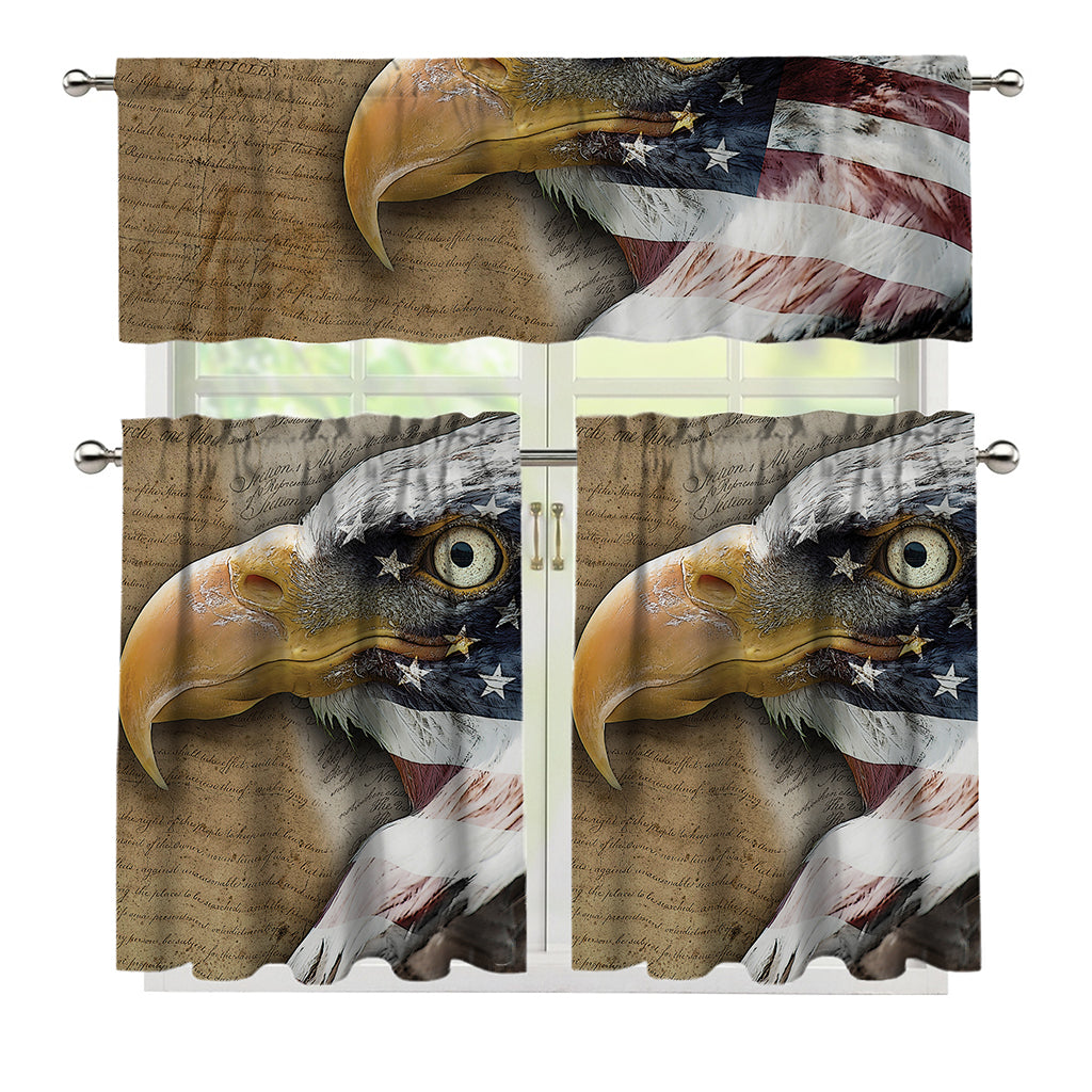 American Land Of Liberty Print 3 Piece Kitchen Curtains