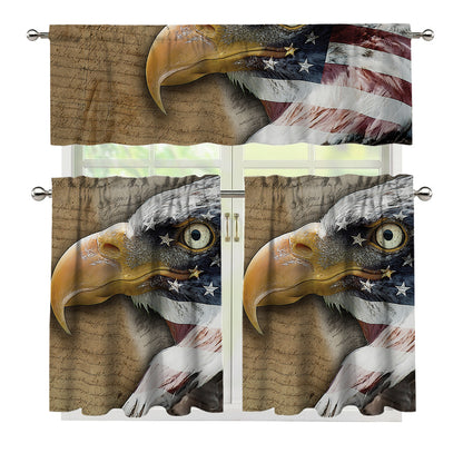American Land Of Liberty Print 3 Piece Kitchen Curtains