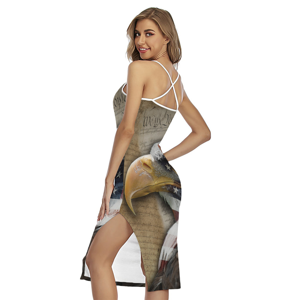 American Land Of Liberty Print Cross Back Cami Dress