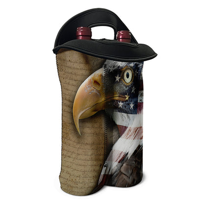 American Land Of Liberty Print Double Neoprene Wine Tote