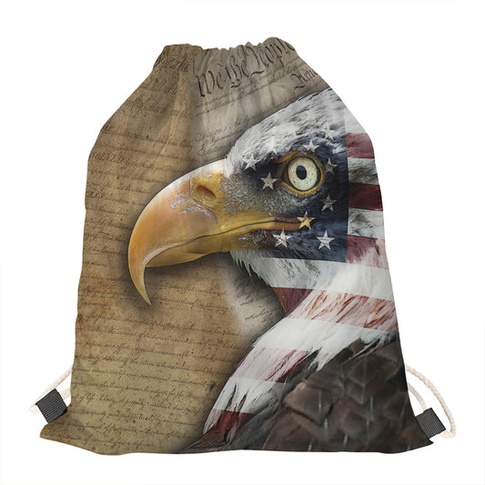 American Land Of Liberty Print Drawstring Bag