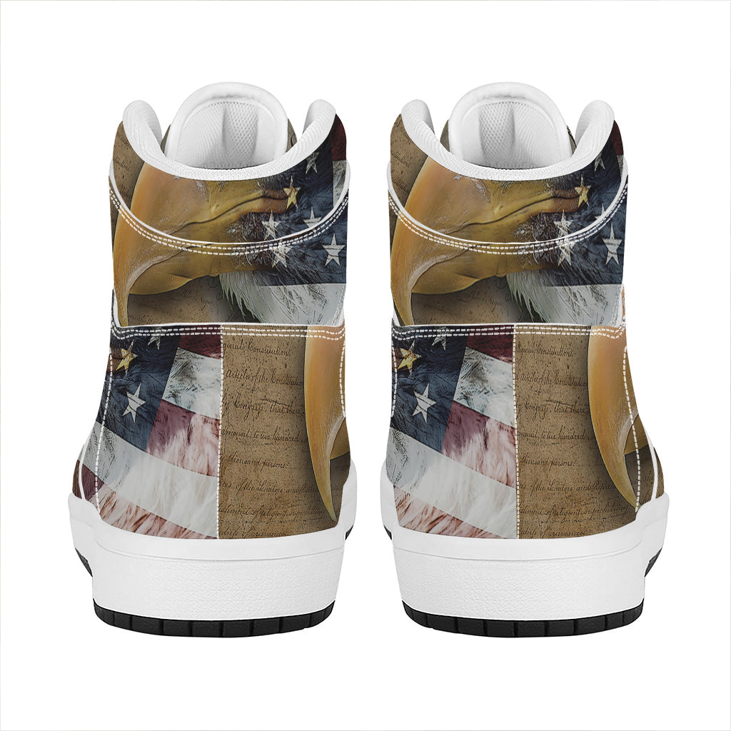 American Land Of Liberty Print High Top Leather Sneakers