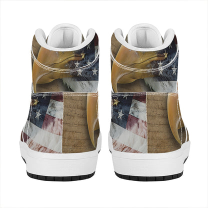 American Land Of Liberty Print High Top Leather Sneakers