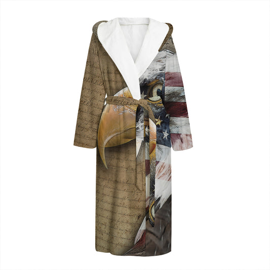 American Land Of Liberty Print Hooded Bathrobe