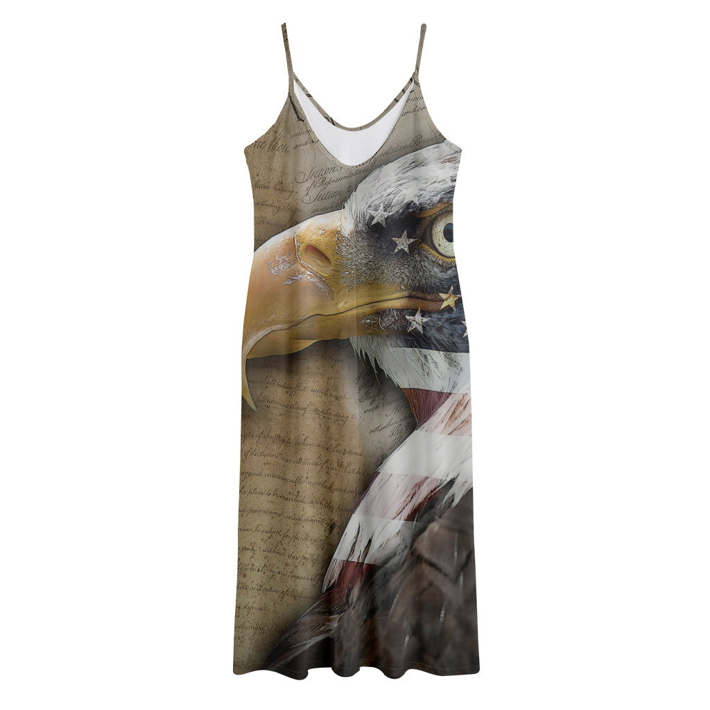 American Land Of Liberty Print Jersey Midi Cami Dress