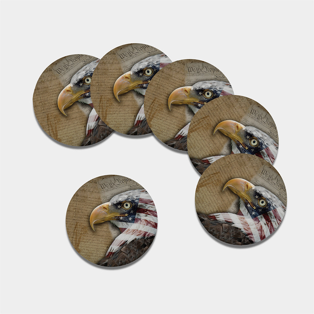 American Land Of Liberty Print Leather Coaster Set