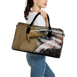 American Land Of Liberty Print Leather Duffle Bag