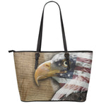 American Land Of Liberty Print Leather Tote Bag