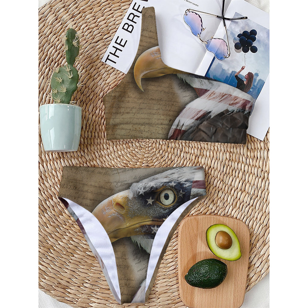 American Land Of Liberty Print One Shoulder Bikini Top