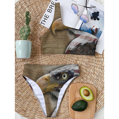 American Land Of Liberty Print One Shoulder Bikini Top