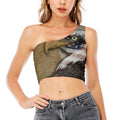American Land Of Liberty Print One Shoulder Crop Top