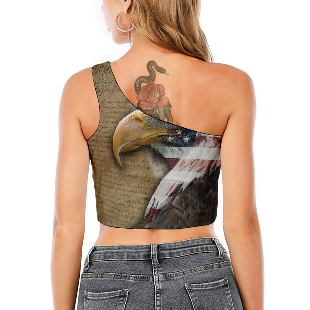 American Land Of Liberty Print One Shoulder Crop Top