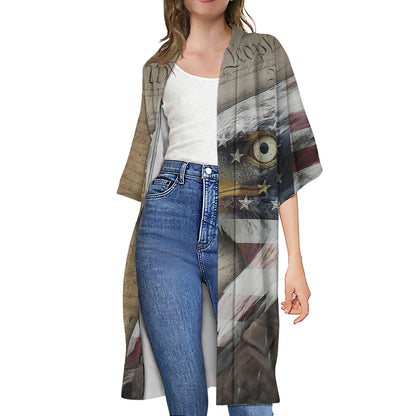 American Land Of Liberty Print Open Front Beach Cover Up