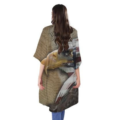 American Land Of Liberty Print Open Front Beach Cover Up