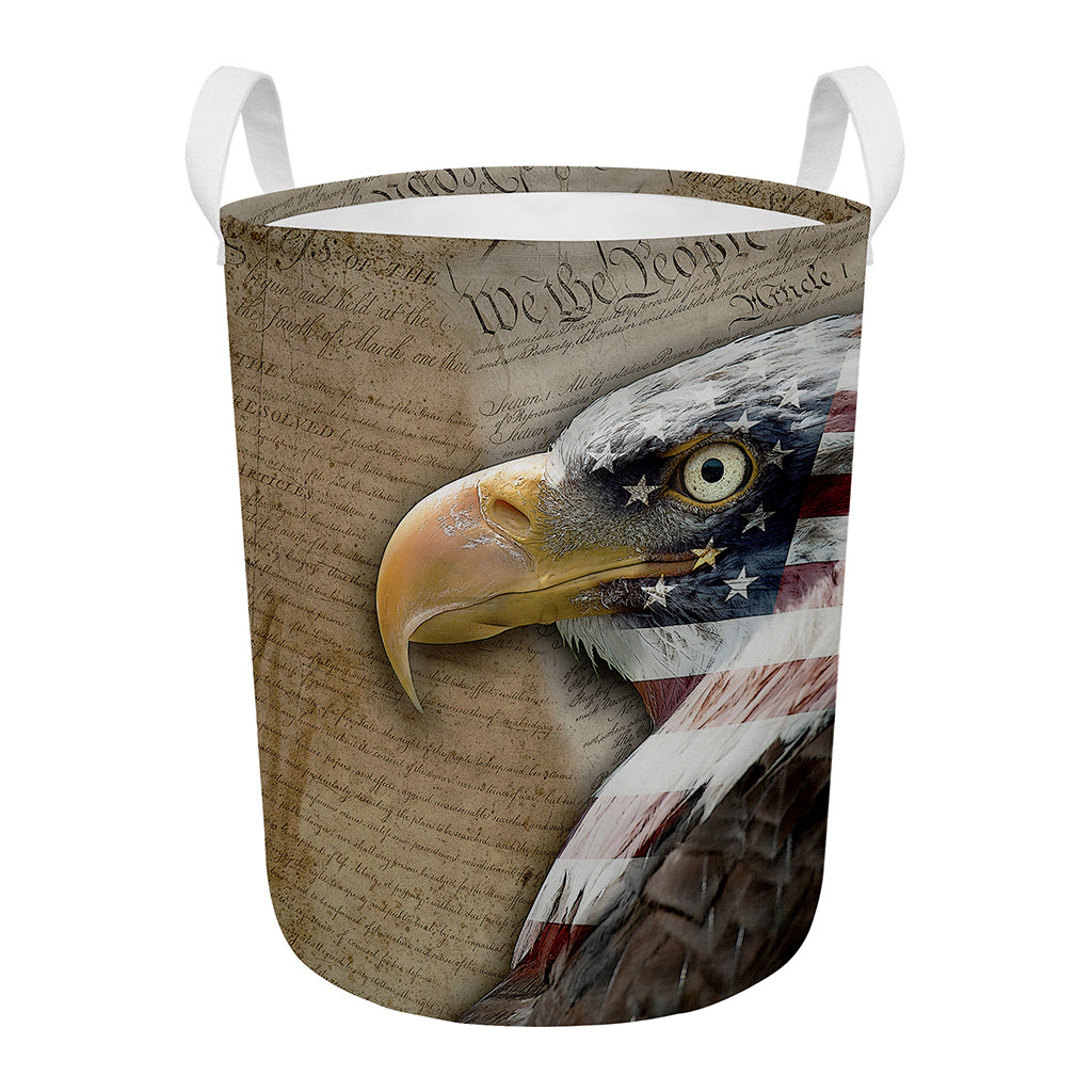 American Land Of Liberty Print Round Laundry Basket