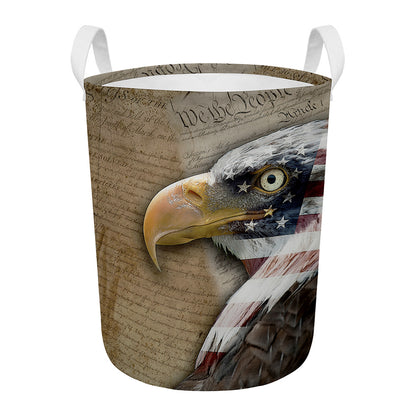 American Land Of Liberty Print Round Laundry Basket