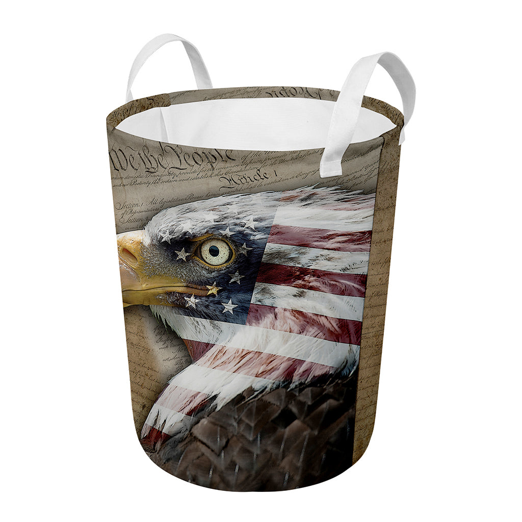 American Land Of Liberty Print Round Laundry Basket