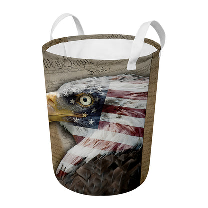 American Land Of Liberty Print Round Laundry Basket