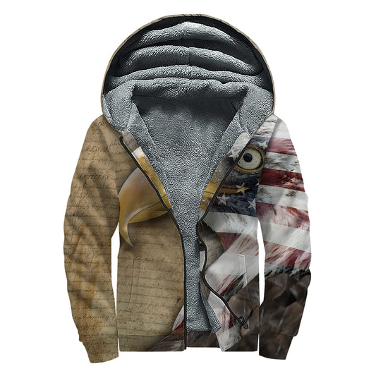 American Land Of Liberty Print Sherpa Lined Zip Up Hoodie