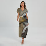 American Land Of Liberty Print Short Sleeve Maxi Dress