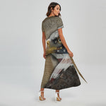 American Land Of Liberty Print Short Sleeve Maxi Dress