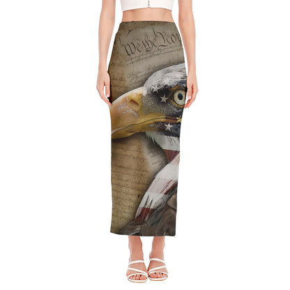 American Land Of Liberty Print Side Slit Maxi Skirt
