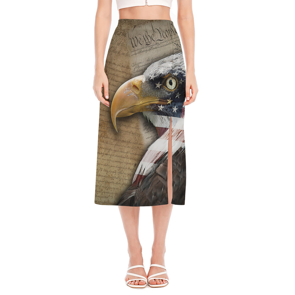 American Land Of Liberty Print Side Slit Midi Skirt