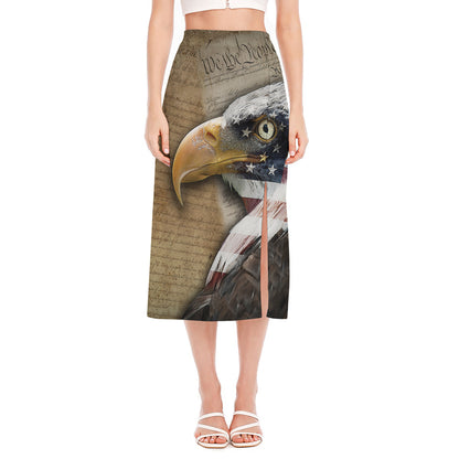 American Land Of Liberty Print Side Slit Midi Skirt