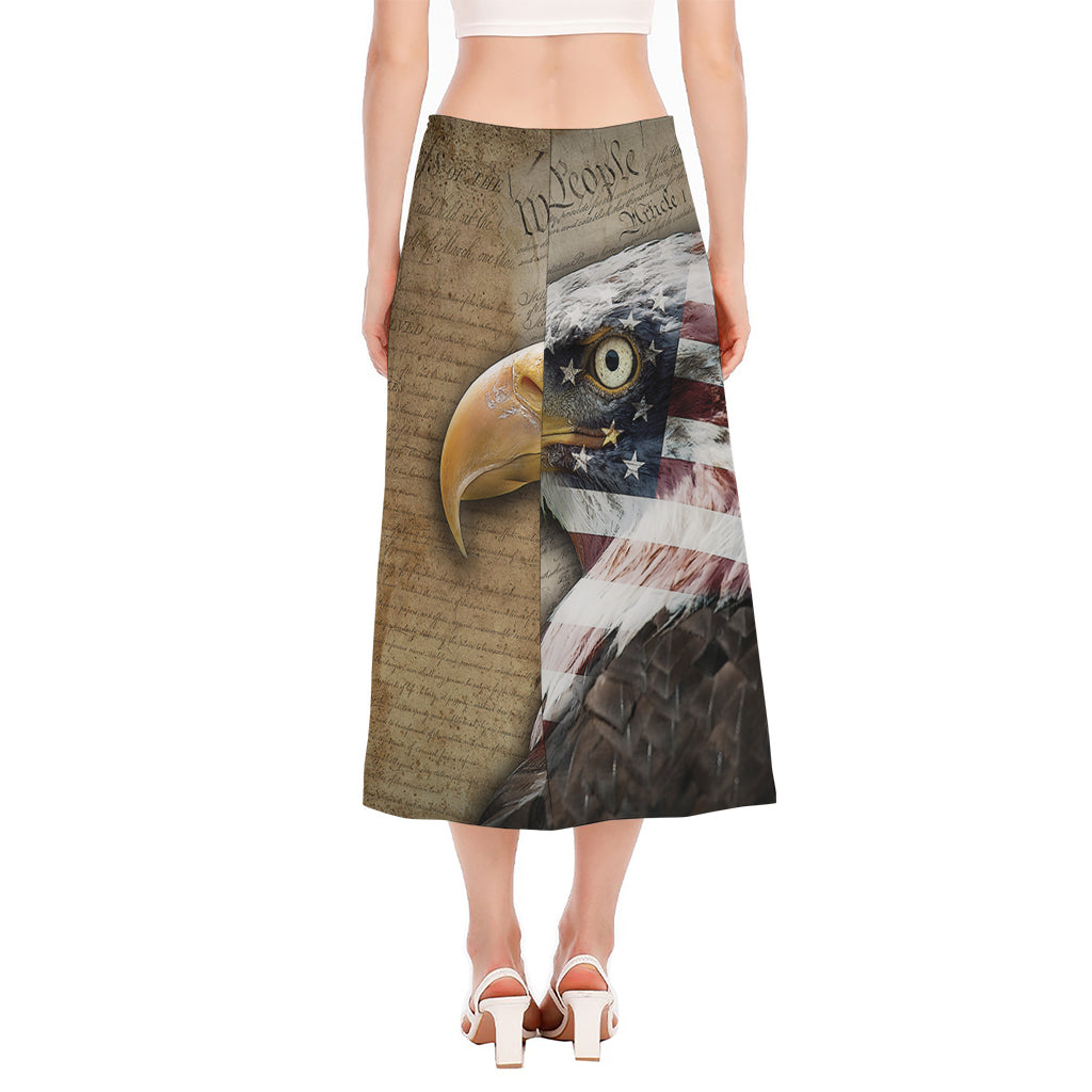 American Land Of Liberty Print Side Slit Midi Skirt