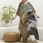 American Land Of Liberty Print Silk V-Neck Kaftan Dress