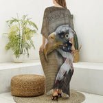 American Land Of Liberty Print Silk V-Neck Kaftan Dress