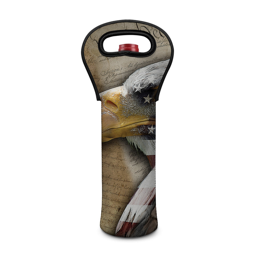 American Land Of Liberty Print Single Neoprene Wine Tote