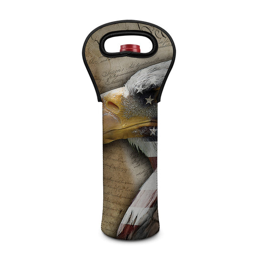 American Land Of Liberty Print Single Neoprene Wine Tote