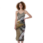 American Land Of Liberty Print Slim Fit Midi Cami Dress