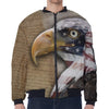 American Land Of Liberty Print Zip Sleeve Bomber Jacket