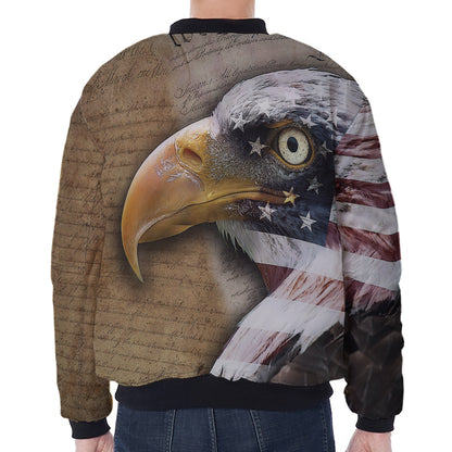 American Land Of Liberty Print Zip Sleeve Bomber Jacket