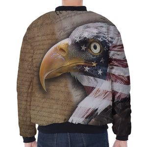 American Land Of Liberty Print Zip Sleeve Bomber Jacket