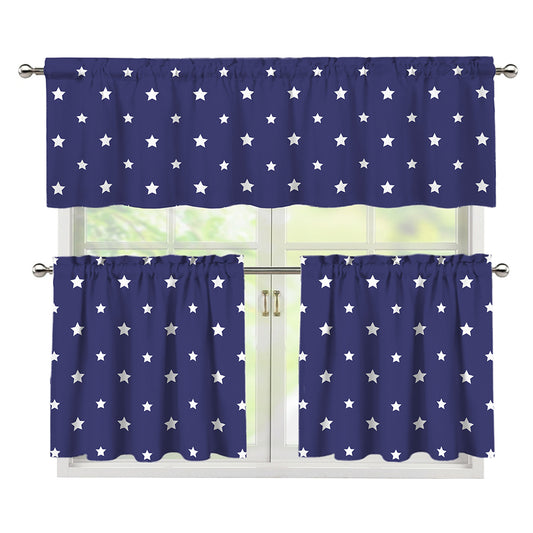 American Little Star Pattern Print 3 Piece Kitchen Curtains
