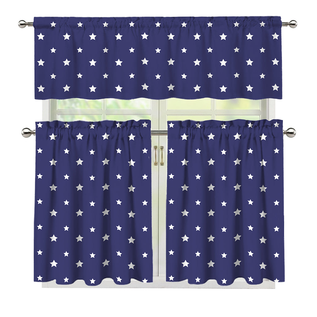 American Little Star Pattern Print 3 Piece Kitchen Curtains