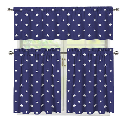 American Little Star Pattern Print 3 Piece Kitchen Curtains
