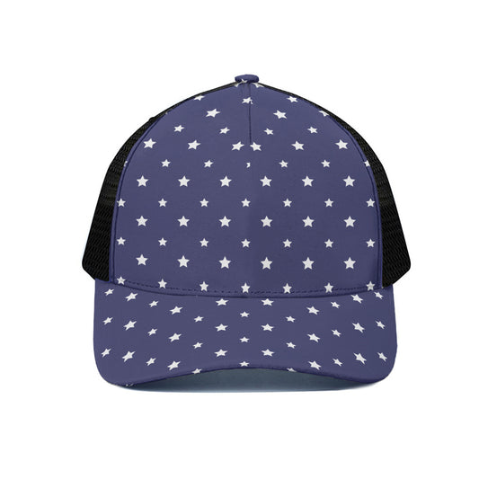 American Little Star Pattern Print Black Mesh Trucker Cap