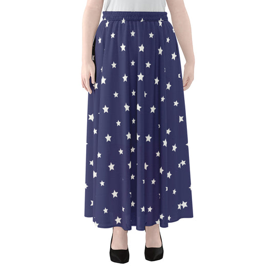 American Little Star Pattern Print Chiffon Maxi Skirt