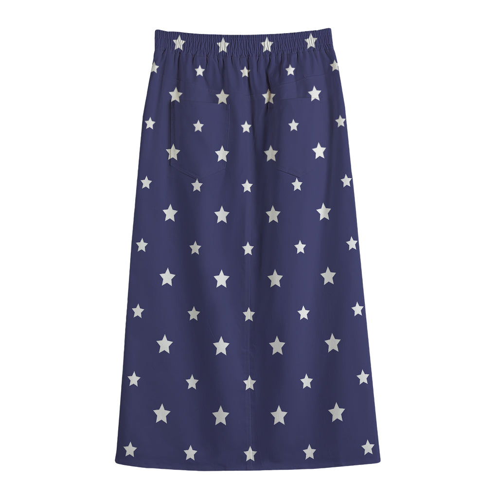 American Little Star Pattern Print Cotton Front Slit Maxi Skirt