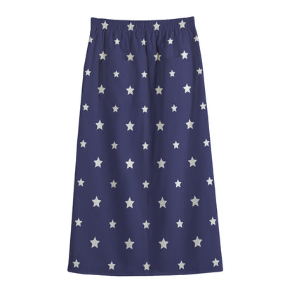 American Little Star Pattern Print Cotton Front Slit Maxi Skirt