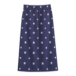 American Little Star Pattern Print Cotton Front Slit Maxi Skirt