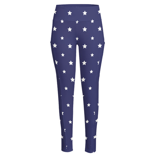 American Little Star Pattern Print High-Waisted Pocket Leggings