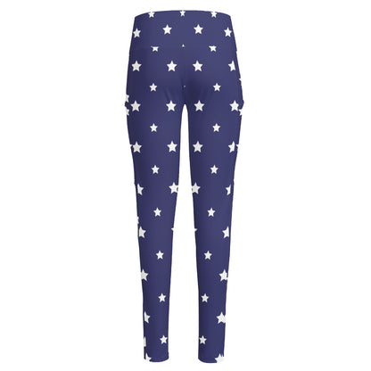 American Little Star Pattern Print High-Waisted Pocket Leggings