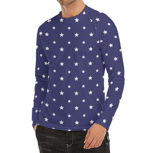 American Little Star Pattern Print Men's Long Sleeve Rash Guard
