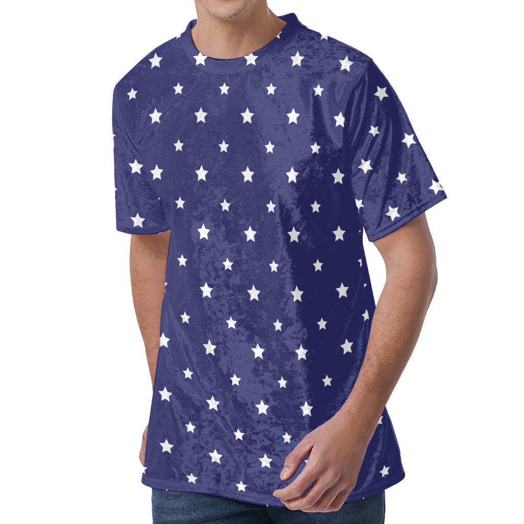 American Little Star Pattern Print Men's Velvet T-Shirt