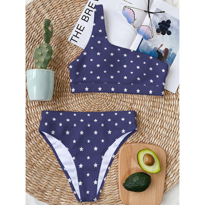 American Little Star Pattern Print One Shoulder Bikini Top